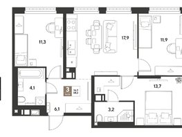 Продается 3-комнатная квартира ЖК ГРЕЙД, литер 14, 68.2  м&sup2;, 12753400 рублей
