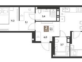 Продается 2-комнатная квартира ЖК ГРЕЙД, литер 14, 58  м&sup2;, 10886600 рублей