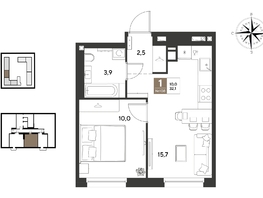 Продается 1-комнатная квартира ЖК ГРЕЙД, литер 14, 32.1  м&sup2;, 6609390 рублей