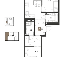 Продается 2-комнатная квартира ЖК ГРЕЙД, литер 14, 57  м&sup2;, 10698900 рублей
