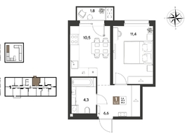 Продается 1-комнатная квартира ЖК ГРЕЙД, литер 14, 34.6  м&sup2;, 7117220 рублей