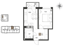Продается 1-комнатная квартира ЖК ГРЕЙД, литер 14, 34  м&sup2;, 6834000 рублей