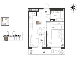 Продается 1-комнатная квартира ЖК ГРЕЙД, литер 14, 38.2  м&sup2;, 7697300 рублей