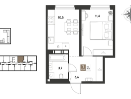 Продается 1-комнатная квартира ЖК ГРЕЙД, литер 14, 32.2  м&sup2;, 6668620 рублей