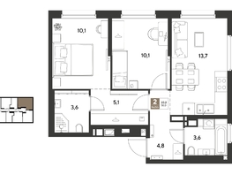 Продается 2-комнатная квартира ЖК ГРЕЙД, литер 14, 51  м&sup2;, 9904200 рублей