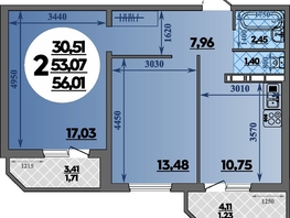 Продается 2-комнатная квартира ЖК Восточный, литера 42, 56.01  м&sup2;, 6770024 рублей