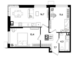 Продается 2-комнатная квартира ЖК ДОГМА ПАРК, лит 20, 53.7  м&sup2;, 9719700 рублей