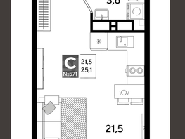 Продается Студия Анны Ахматовой ул, 25.1  м&sup2;, 5500000 рублей