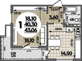 Продается 1-комнатная квартира ЖК Горгиппия, литера 2, 43.06  м&sup2;, 9519146 рублей