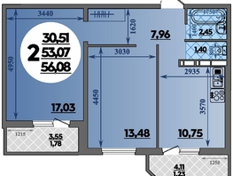 Продается 2-комнатная квартира ЖК Восточный, литера 42, 56.08  м&sup2;, 6747200 рублей