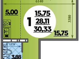 Продается Студия ЖК Южная долина, литер 2, 30.33  м&sup2;, 3806415 рублей
