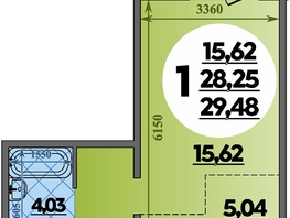 Продается Студия ЖК Южная долина, литер 2, 29.48  м&sup2;, 3452108 рублей