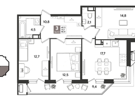 Продается 3-комнатная квартира ЖК Рекорд 2, литера 5, 90.9  м&sup2;, 18834480 рублей