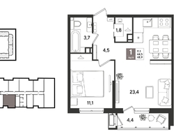 Продается 1-комнатная квартира ЖК Рекорд 2, литера 1, 48.9  м&sup2;, 12332580 рублей