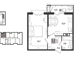 Продается 1-комнатная квартира ЖК Рекорд 2, литера 1, 41.5  м&sup2;, 10599100 рублей