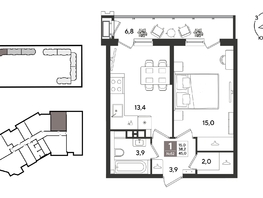 Продается 1-комнатная квартира ЖК Рекорд 2, литера 2, 45  м&sup2;, 10885500 рублей