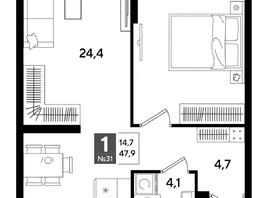 Продается 1-комнатная квартира ЖК ДОГМА ПАРК, лит 20, 47.9  м&sup2;, 8622000 рублей