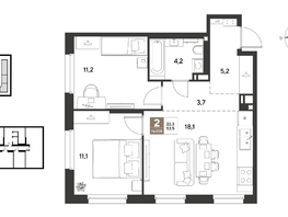Продается 2-комнатная квартира ЖК ГРЕЙД, литер 13, 53.5  м&sup2;, 10095450 рублей