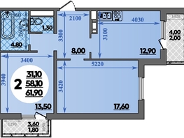 Продается 2-комнатная квартира ЖК Парк у дома, литера 7.3, 61.9  м&sup2;, 12809999 рублей