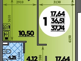 Продается 1-комнатная квартира ЖК Молодежный 2, литера 14, 37.74  м&sup2;, 5540210 рублей
