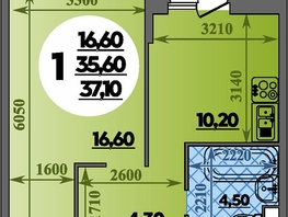 Продается 1-комнатная квартира ЖК Парк у дома, литера 7.3, 37.1  м&sup2;, 6620000 рублей