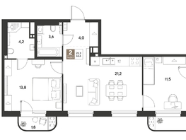 Продается 2-комнатная квартира ЖК ГРЕЙД, литер 13, 66.6  м&sup2;, 12267720 рублей