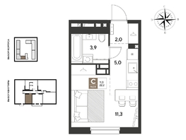 Продается Студия ЖК ГРЕЙД, литер 14, 22.2  м&sup2;, 4968360 рублей