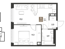 Продается 1-комнатная квартира ЖК ГРЕЙД, литер 14, 34.4  м&sup2;, 6876560 рублей