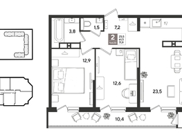 Продается 2-комнатная квартира ЖК Рекорд 2, литера 2, 71.9  м&sup2;, 16177500 рублей