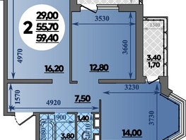 Продается 2-комнатная квартира ЖК Парк у дома, литера 7.3, 59.4  м&sup2;, 14489999 рублей