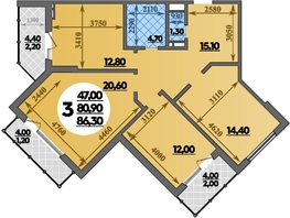 Продается 3-комнатная квартира ЖК Парк у дома, литера 7.2, 86.3  м&sup2;, 16989999 рублей