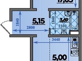 Продается 2-комнатная квартира ЖК Молодежный 2, литера 14, 44.68  м&sup2;, 5607340 рублей