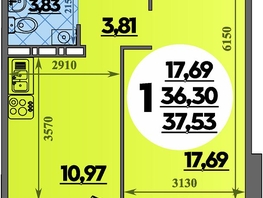 Продается 1-комнатная квартира ЖК Южная долина, литер 2, 37.53  м&sup2;, 4375998 рублей