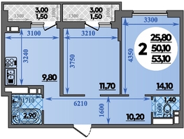 Продается 2-комнатная квартира ЖК Парк у дома, литера 7.3, 53.1  м&sup2;, 9289999 рублей