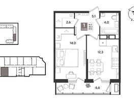 Продается 1-комнатная квартира ЖК Рекорд 2, литера 1, 44.6  м&sup2;, 12193640 рублей