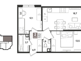 Продается 2-комнатная квартира ЖК Рекорд 2, литера 6, 63.7  м&sup2;, 13663650 рублей