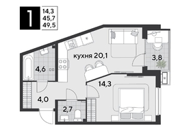 Продается 1-комнатная квартира ЖК Парк Победы 2, литера 21, 50.3  м&sup2;, 8807530 рублей