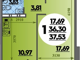 Продается 1-комнатная квартира ЖК Южная долина, литер 2, 37.53  м&sup2;, 4492341 рублей