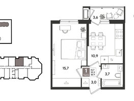 Продается 1-комнатная квартира ЖК Рекорд 2, литера 3, 36.9  м&sup2;, 11029410 рублей
