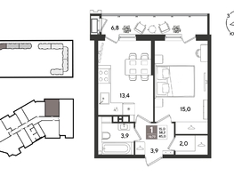 Продается 1-комнатная квартира ЖК Рекорд 2, литера 2, 45  м&sup2;, 11083500 рублей