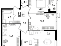 Продается 3-комнатная квартира ЖК ДОГМА ПАРК, литера 16, 70.6  м&sup2;, 11571340 рублей