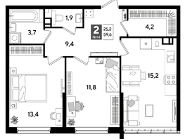 Продается 2-комнатная квартира ЖК ДОГМА ПАРК, литера 16, 59.6  м&sup2;, 10710120 рублей