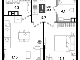 Продается 1-комнатная квартира ЖК ДОГМА ПАРК, лит 20, 44.4  м&sup2;, 8267280 рублей