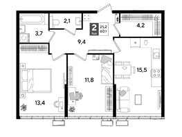 Продается 2-комнатная квартира ЖК ДОГМА ПАРК, литера 18, 60.1  м&sup2;, 10397300 рублей