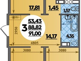 Продается 3-комнатная квартира ЖК На Артиллерийской, литер 1, 91  м&sup2;, 7534800 рублей