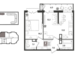 Продается 2-комнатная квартира ЖК Рекорд 2, литера 2, 57.3  м&sup2;, 12926880 рублей