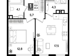 Продается 1-комнатная квартира ЖК ДОГМА ПАРК, лит 20, 44.4  м&sup2;, 8320560 рублей