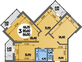 Продается 3-комнатная квартира ЖК Парк у дома, литера 7.2, 86  м&sup2;, 14294199 рублей