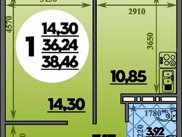 Продается 1-комнатная квартира ЖК Молодежный 2, литера 14, 38.46  м&sup2;, 5488242 рублей