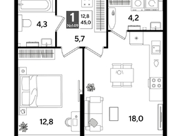 Продается 1-комнатная квартира ЖК ДОГМА ПАРК, лит 20, 45  м&sup2;, 8478000 рублей